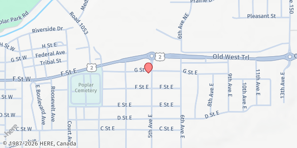 Map showing The Church of Jesus Christ of Latter-day Saints - Poplar at 416 G St, Poplar, MT