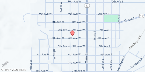 Map showing Musselshell County Council On Aging at 610 2nd ST W, Roundup, MT