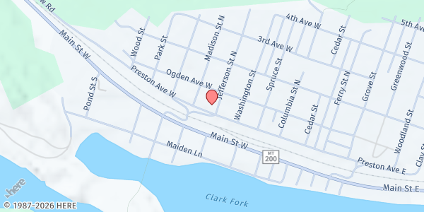 Map showing Community Harvest Food Bank at 704 1/2 Preston Ave., Thompson Falls, MT