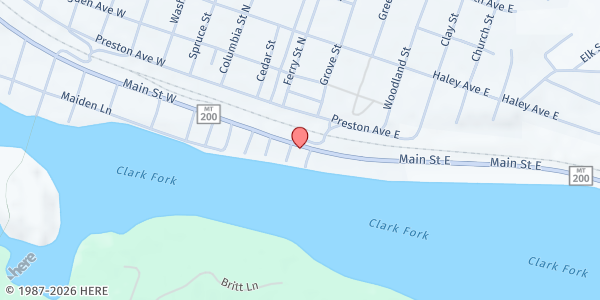 Map showing Sanders County Coalition at 303 E Main St Ll, Thompson Falls, MT