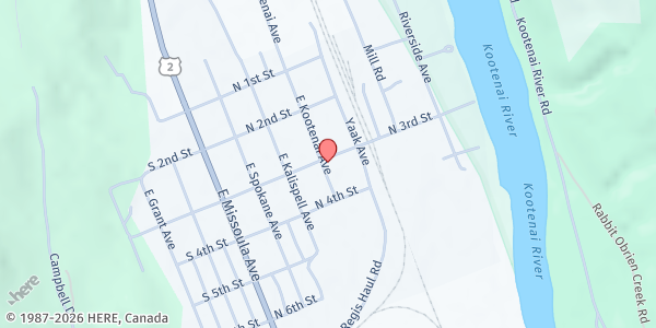 Map showing Troy Food Pantry at 301 East Kootenai Ave., Troy, MT