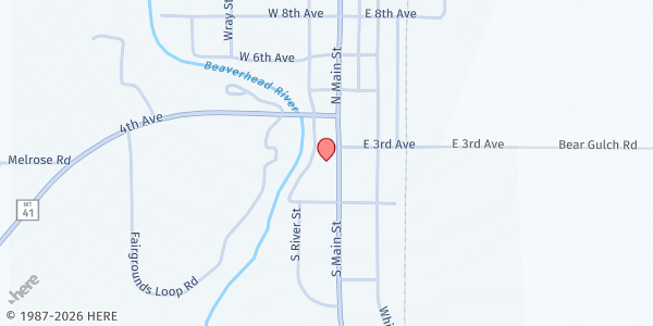 Map showing Twin Bridges Helping Hand Food Pantry at 208 1/2 S Main St., Twin Bridges, MT