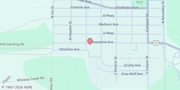 Map showing West Yellowstone Food Bank - Social Services Center at 440 Yellowstone Ave., West Yellowstone, MT