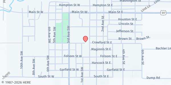 Map showing Meagher County Food Bank at 101 Crawford St. West, White Sulphur Springs, MT