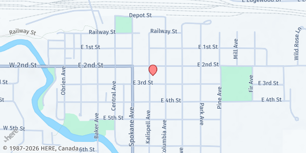 Map showing Whitefish Foursquare Church Food Bank at 233 Kalispell Ave., Whitefish, MT