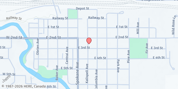 Map showing Whitefish Foursquare Church Food Bank - Food Distribution Center at 233 Kalispell Ave, Whitefish, MT