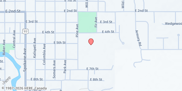 Map showing Whitefish Middle School at 600 E 2nd St., Whitefish, MT