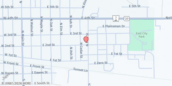 Map showing Assembly of God Church at 2nd and, Ainsworth, NE