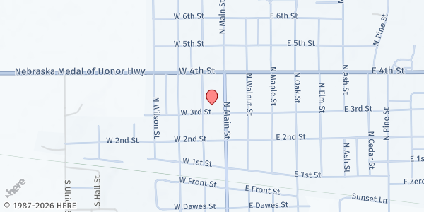 Map showing First United Methodist Church at 310 N Woodward St, Ainsworth, NE
