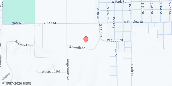 Map showing Casey's Building at Albion Fairgrounds at 1300 W South St, Albion, NE