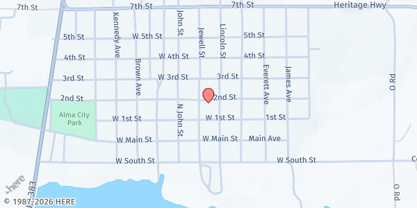 Map showing First Christian Church at 507 2nd St, Alma, NE