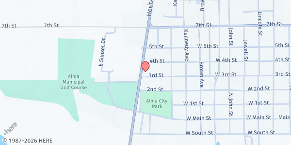 Map showing Peace Lutheran Church at 310 US-183, Alma, NE