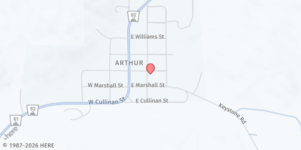 Map showing Arthur Baptist Church at 215 Elm St, Arthur, NE