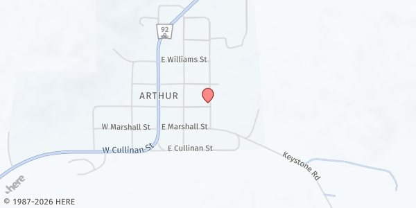 Map showing Pilgrim Holiness Church at 216 Cedar St, Arthur, NE