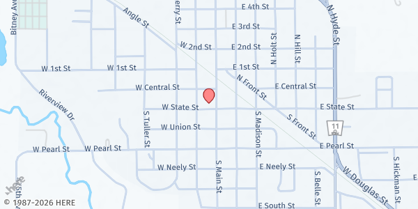 Map showing Atkinson/Stuart Pantry - West Holt Health Ministries at 108 State St, Atkinson, NE