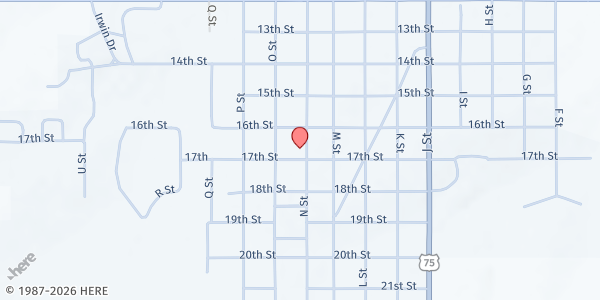 Map showing Auburn Berean Church at 17th and N Streets, Auburn, NE
