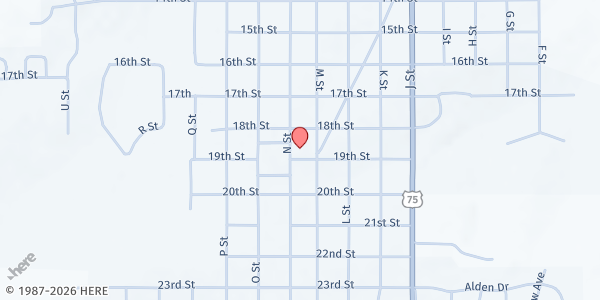 Map showing Auburn First United Presbyterian Church at 1322 19th St, Auburn, NE
