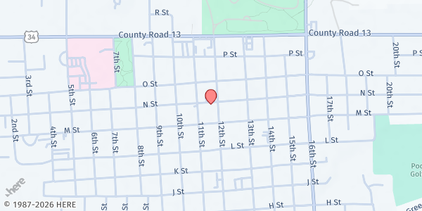 Map showing Hamilton County Food Pantry at 1118 N St, Aurora, NE