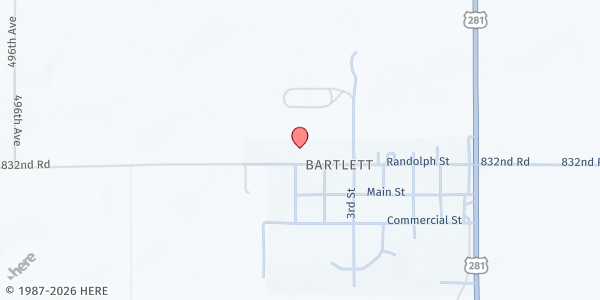 Map showing Wheeler Central Old Gym at 600 W Randolph St, Bartlett, NE