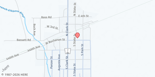Map showing American Legion - Bassett at 201 Buchanan St, Bassett, NE