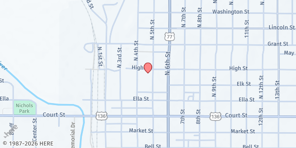 Map showing First Presbyterian Church at 321 N 5th St, Beatrice, NE