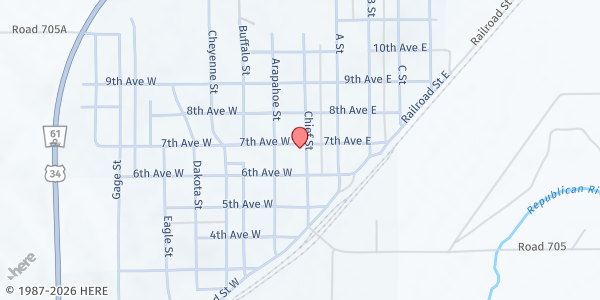 Map showing Dundy County Food Pantry at 621 Chief St, Benkelman, NE