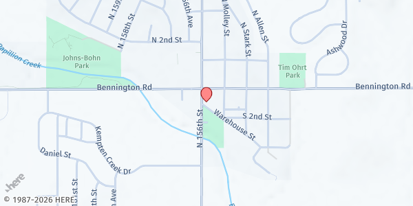 Map showing Three Timbers Church at 11505 N 156th St, Bennington, NE