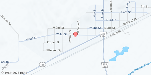 Map showing Big Springs Assembly of God Food Pantry at 200 W Cedar St, Big Springs, NE