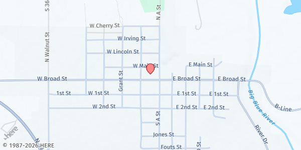 Map showing Blue Springs United Methodist at 112 W Broad St, Blue Springs, NE