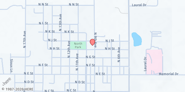 Map showing First Presbyterian Church at 925 N H St, Broken Bow, NE
