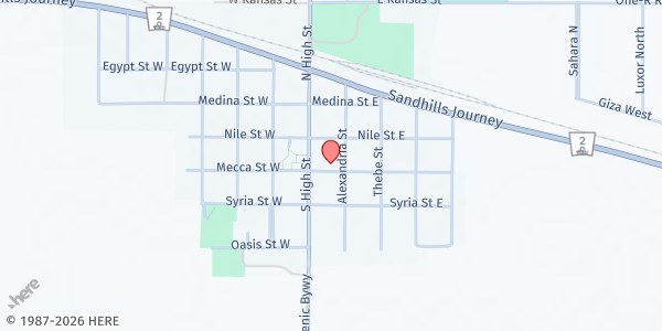 Map showing Community Food Pantry - First Baptist Church at 412 S Alexandra St, Cairo, NE
