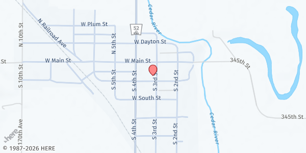 Map showing St John's Lutheran Church at 111 S 3rd St, Cedar Rapids, NE