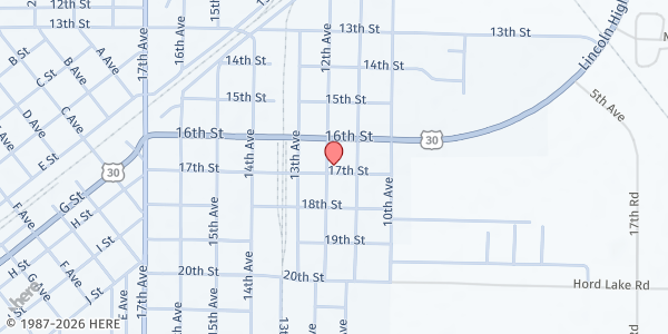 Map showing Central City Baptist Church at 1119 17th St, Central City, NE
