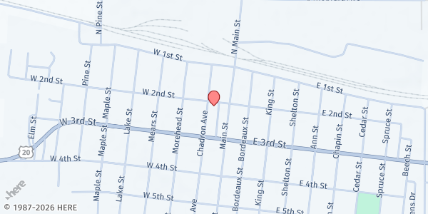 Map showing Chadron Extra Helpings Food Pantry at 127 W 2nd St, Ste 105, Chadron, NE