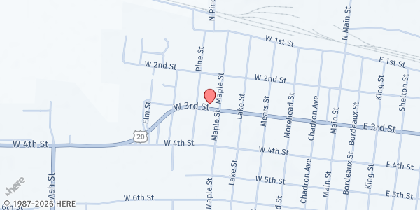 Map showing Northwest Community Action Partnership - Food Distribution Center at 630 W 3rd St, Chadron, NE