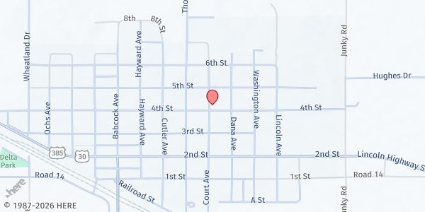 Map showing Chappell Assembly of God Church at 1202 4th St, Chappell, NE