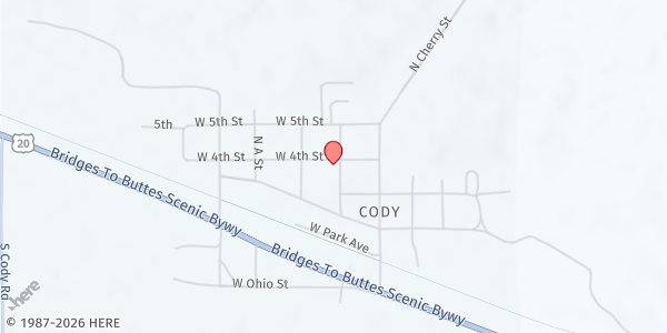 Map showing United Methodist Church - Cody at 323 Chestnut St, Cody, NE