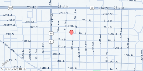 Map showing Platte County Food Pantry at 3020 18th St #13, Columbus, NE