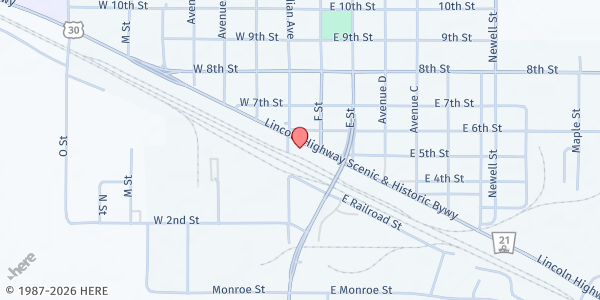 Map showing Cozad Food Pantry at 105 E. Hwy. 30, Cozad, NE