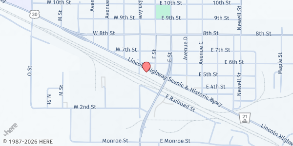 Map showing Cozad Food Pantry at 105 East Hwy 30, Cozad, NE