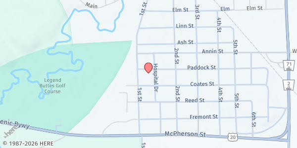 Map showing Crawford Food Pantry at 11 Paddock St, Crawford, NE
