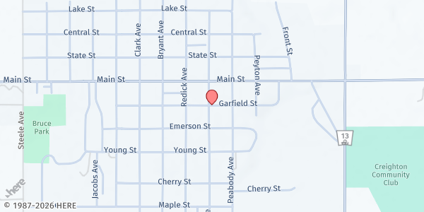 Map showing Northeast Nebraska Community Action Partnership (CAP) - Creighton at 808 Chase Ave, Creighton, NE