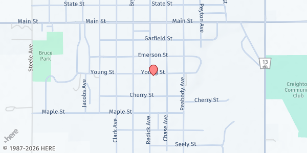 Map showing Zion Lutheran Church at 1101 Redick Ave, Creighton, NE