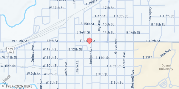 Map showing Grace United Methodist Church at 1245 Juniper Ave, Crete, NE