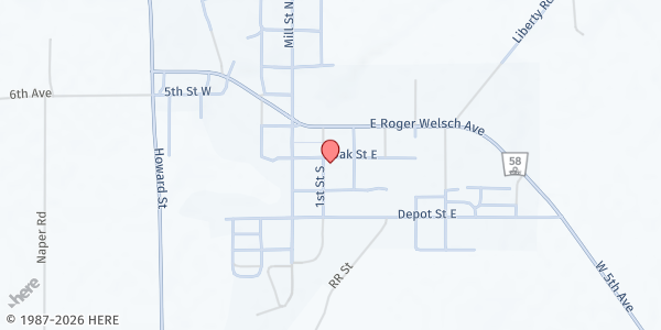 Map showing First Baptist Dannebrog at 203 1st St S, Dannebrog, NE
