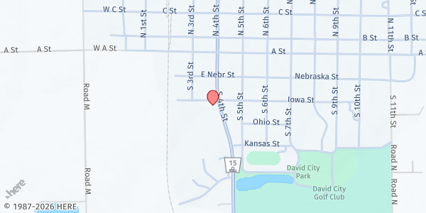 Map showing Bridging Our Community Thrift Store and Butler County Food Pantry at 315 S 4th St, David City, NE