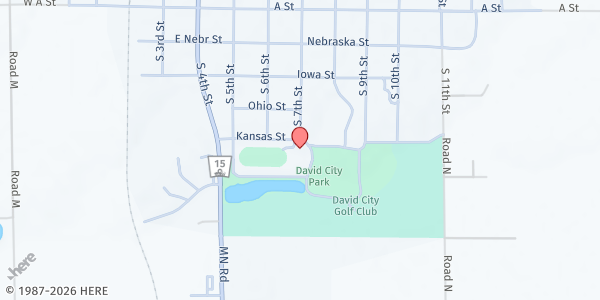 Map showing Food Bank of Lincoln at David City Auditorium at 699 Kansas St, David City, NE