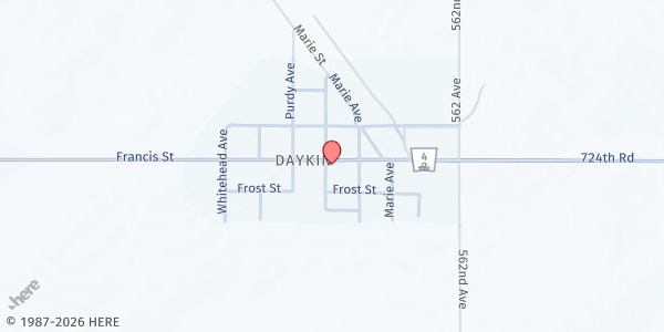 Map showing Saint Johns Lutheran Church at 401 Francis St, Daykin, NE