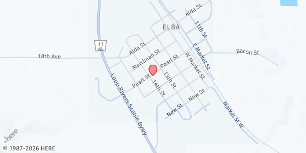 Map showing Elba United Methodist Church at 920 Pearl St, Elba, NE