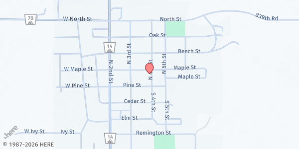 Map showing Elgin Community Christian Church at 110 N 4th St, Elgin, NE